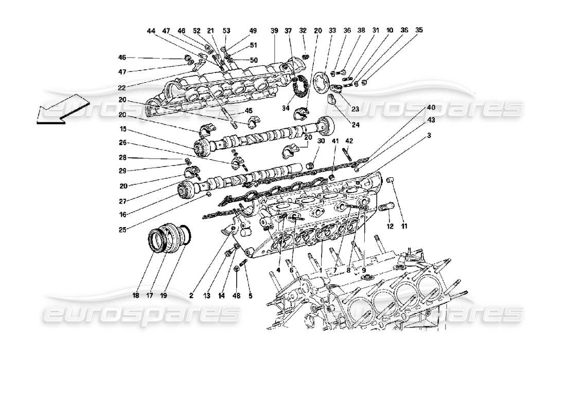 ferrari mondial 3.4 t coupe/cabrio diagrama de piezas de la culata derecha